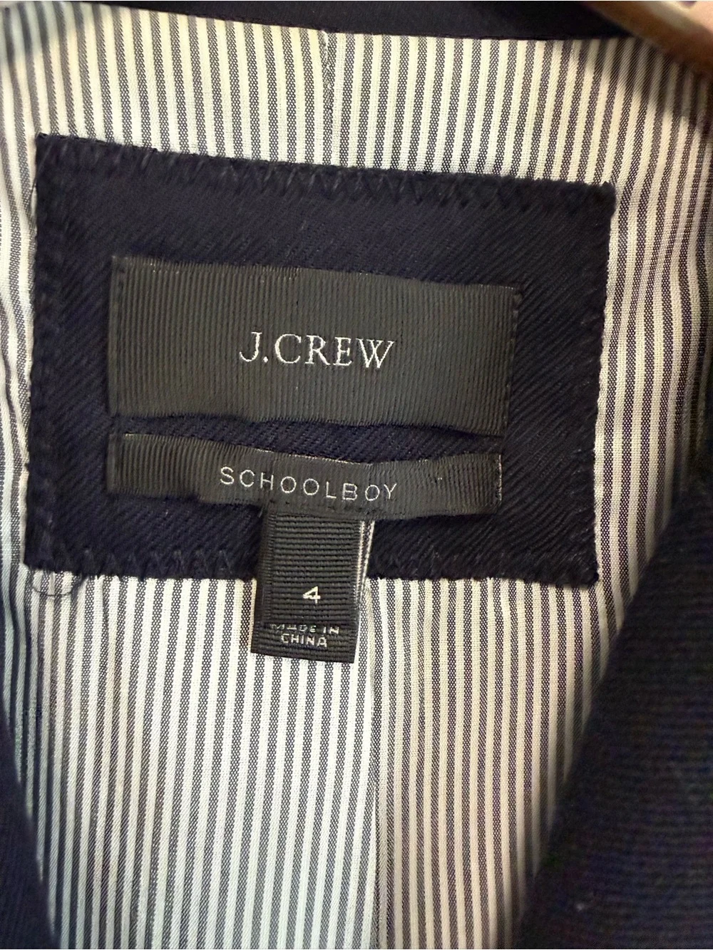J. CREW Schoolboy Stretch Wool Blazer Size 4 Navy Blue Gold Buttons Lined